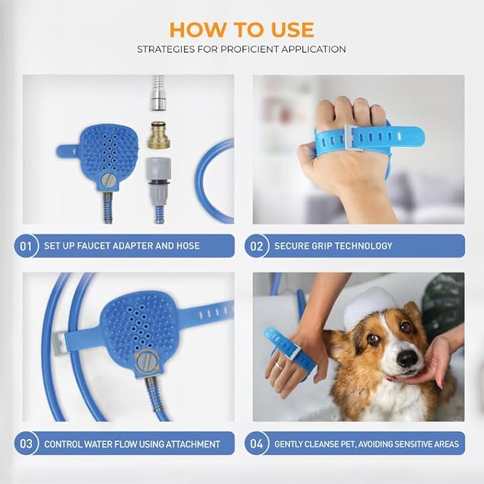 FurfectPet Pet Shower Hose Attachment-Soothing Massage Soft Silicone Bristles for Long Short Haired Dogs & Cats Washing - Pet Grooming - With Hose and Shower Attachment