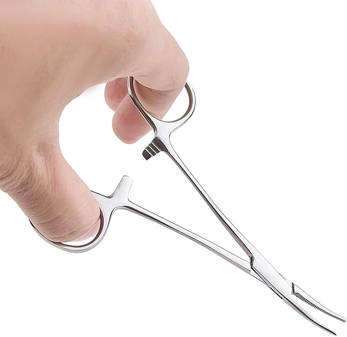 Hemostatic Forceps, Stainless Steel Dog Cat Pet Scissors Ear Hair Clamp Fishing Scissors Tools (18CM bent)