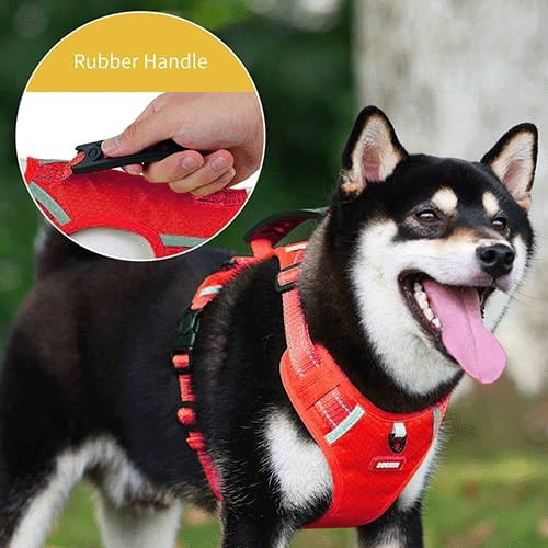 Dog Harness, No Pull Service Vest, Reflective Strips, Control Handle, Soft Padded, Adjustable and Comfortable for Easy Walking (Red, Medium)