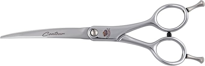 6.25” Contour Curved Shear Pet Dog Grooming Scissors, Patent Grip Design, Easy Adjust, Japanese 440C Tempered Steel, Lightweight, Professional Dog Scissors For Dog Grooming (Serrated)