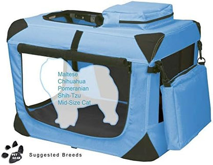Pet Gear 3 Door Portable Soft Crate, Folds Compact for Travel in Seconds No Tools Required, Comes with Comfort Pad + Storage Bag, Steel Frame, Premium 600D Fabric, Indoor/Outdoor, Ocean Blue, Extra Small