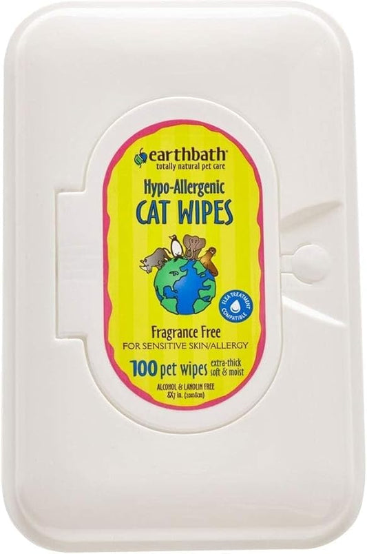 earthbath Hypo-Allergenic Grooming Wipes - Fragrance Free Aloe Vera, Vitamin E, Gentle on Sensitive Skin, Good for Dogs & Cats - Handily Clean Your Pets' Dirty Paws & Undercoat - 100 Count, Pack of 1