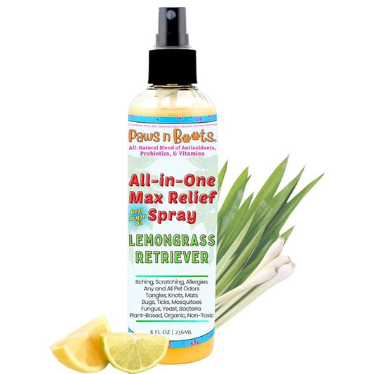 All-in-One Dry Shampoo Spray – 100% Natural, Plant-Based. Removes All Pet Odors, Tangles, & Mats. Fast Relief for Itching, Inflammation. Safe to Use on Toys, Clothes, Furniture, Pets. Tear Free. Lemongrass