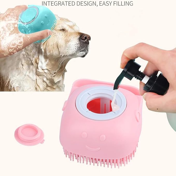 Silicone Grooming Brush for Dogs and Cats - Short and Long Hair Cleaning and Washing (Pink)