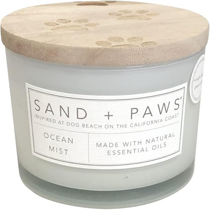 Sand + Paws Scented Candle - Ocean Mist - Additional Scents and Sizes – Luxurious Air Freshening Jar Candles Neutralize pet Odors and Enhance Home décor – 100% Cotton Lead-Free Wicks - 12 oz