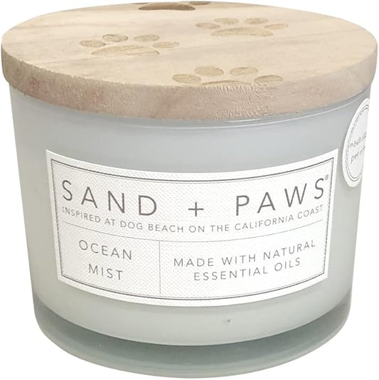 Sand + Paws Scented Candle - Ocean Mist - Additional Scents and Sizes – Luxurious Air Freshening Jar Candles Neutralize pet Odors and Enhance Home décor – 100% Cotton Lead-Free Wicks - 12 oz