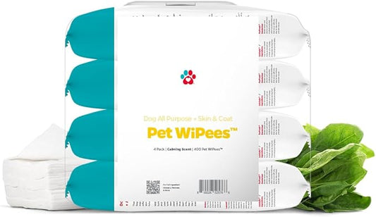 Pet Parents® Pet WiPees™ Dog All Purpose + Skin & Coat Pet Wipes, Pet Wipes for Dogs, Dog Wipes & Puppy Wipes, Paw Wipes for Dogs (100 Count (Pack of 4), Natural)