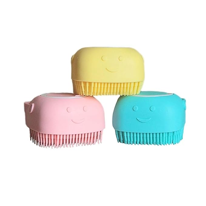 Silicone Pet Bath Brush with Shampoo Dispenser - For Dogs, Cats, and Puppies - Aquamarine Color