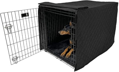 4Knines Dog Crate Cover, Water Resistant Pet Kennel Protector, Quilted (Black, 42")