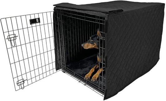4Knines Dog Crate Cover, Water Resistant Pet Kennel Protector, Quilted (Black, 42")
