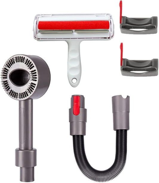 Dog Cat Short Hair Groom Brush Tool Attachment Kit Compatible with Dyson V7（SV11）、V8（SV10）、V10（SV12）、V11（SV14) 、V15, Hair Removal Brush, Extension Hose, Switch Trigger Lock