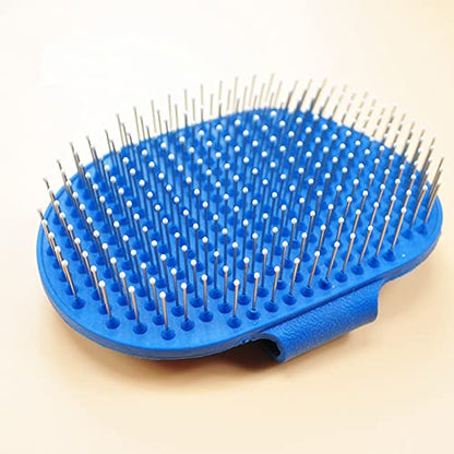 Pet Rubber Grooming Brush Bath Brush Massager with Adjustable Loop Handle Stainless Steel Pin, Random Color
