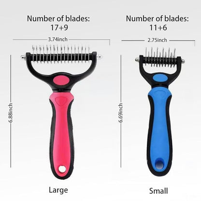 Pet Dematting Tool 2 Pack Double Sided Undercoat Rake & Dematting Comb for Cats and Dogs for Detangling Matted or Knotted Undercoat Hair (Blue & Black, Large)