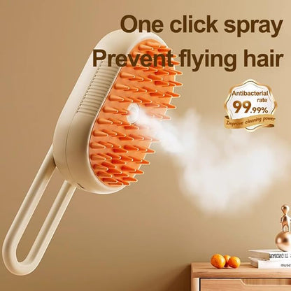 Cloud Care 3-in-1 Steam Brush for Cat/Dog Shedding - Rechargeable Anti-Static Grooming Tool with Adjustable Steam & Self-Cleaning - Detangles Long/Short Hair + Massage Function (Khaki)