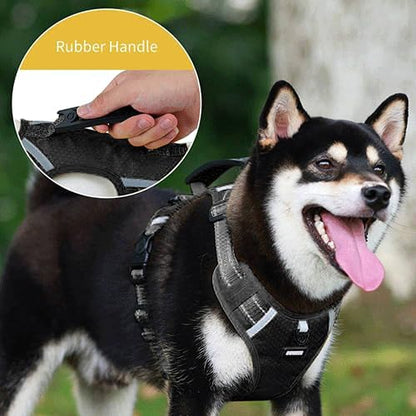 Dog Harness, No Pull Service Vest, Reflective Strips, Control Handle, Soft Padded, Adjustable and Comfortable for Easy Walking (Black), Medium