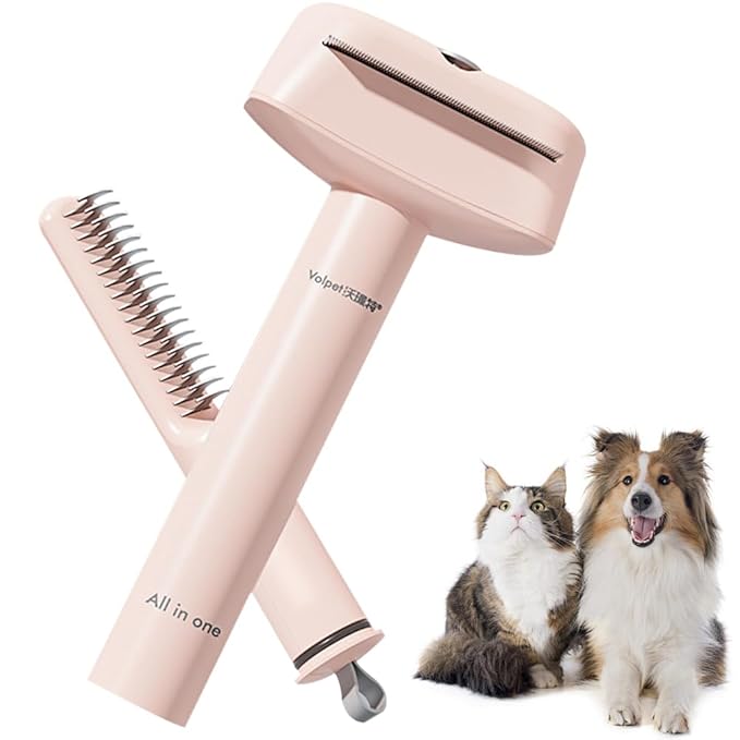 OLizee® 3-in-1 Multi-Function Pet Hair Comb Brush Heads Pet Care Tool for Tangled Knotted Loose Matted Hair Suitable for Long Short Hair Safe Skin-Friendly Washable Stainless Steel Comb Pink