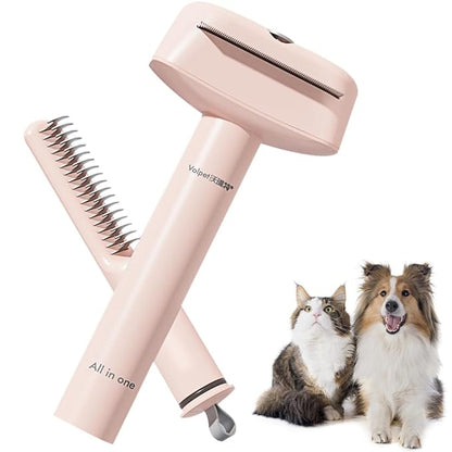 OLizee® 3-in-1 Multi-Function Pet Hair Comb Brush Heads Pet Care Tool for Tangled Knotted Loose Matted Hair Suitable for Long Short Hair Safe Skin-Friendly Washable Stainless Steel Comb Pink