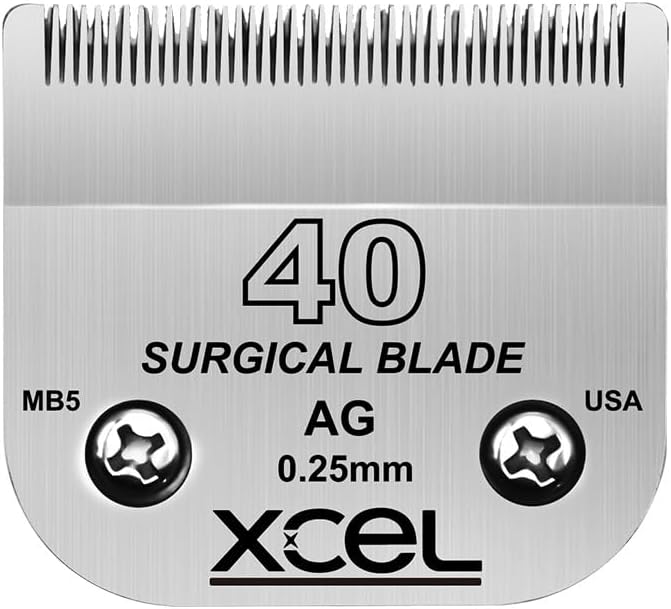 XCEL Surgical Pet Clipper Blades, Compatible with Most Andis, Oster, Wahl A5 Clippers, (#40-0.6mm (3/128-inch) Cut Length
