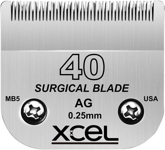 XCEL Surgical Pet Clipper Blades, Compatible with Most Andis, Oster, Wahl A5 Clippers, (#40-0.6mm (3/128-inch) Cut Length