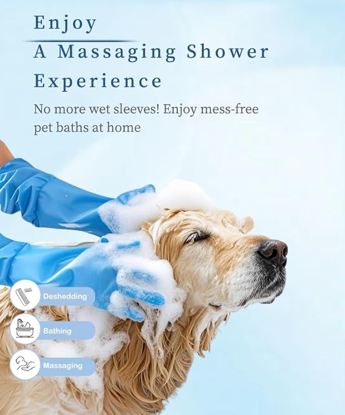Pet Grooming Gloves - Lengthened Silicone Gloves, High-Density Massage Column Design, Suitable for Bathing and Massaging Cats and Dogs at Home or in Pet Stores
