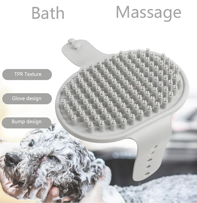 Pet Grooming Brush Set, 2 PCS, Rubber Massage Comb with Adjustable Handle for Dogs and Cats (Blue+Gray)