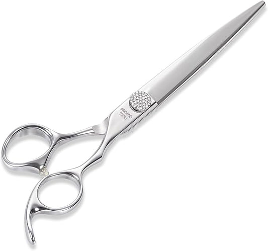 Professional Straight Dog Grooming Scissors with Simulation Diamond 440C Stainless Steel Polished Pet Cat Hair Cutting Shears for Groomers and Home users 7''