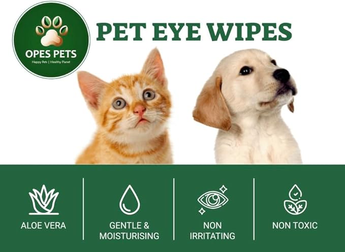 OPES Pets Cats & Dogs Eye & Face Wipes, Gently Removes Discharge, 100% Plant-Based, Biodegradable, 200 Count.