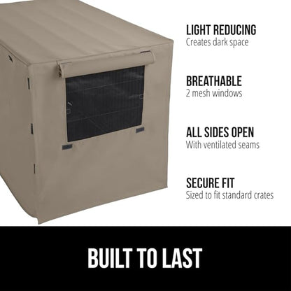 GORILLA GRIP Dog Crate Covers Compatible with Amazon Basics Dog Crates, All Sides Open, Privacy Cover Fits 24" Wire Kennel, Breathable Mesh Windows, Light Reducing Puppy Training Cage Topper, Taupe