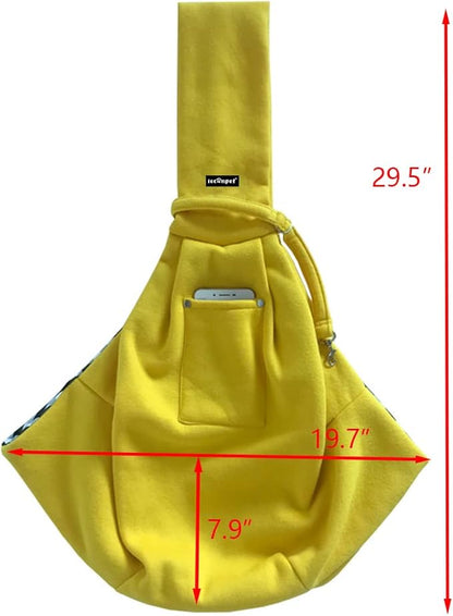 Leconpet Dog Sling Carrier Shoulder Bag for Pets with Mobile Phone Pocket Safety Buckle Security Lock, Suitable for Puppy, Small Dogs, and Cats for Outdoor Travel (Yellow)