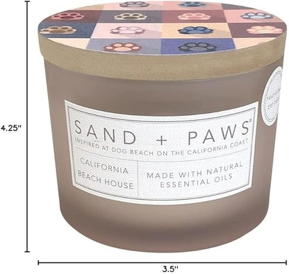 Sand + Paws Scented Candle - California Beach Houses –Luxurious Air Freshening Jar Candles Neutralize pet Odors and Enhance Home décor – 100% Cotton Lead-Free wicks-12oz