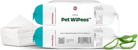 Pet Parents® Pet WiPees™ Gland, Dog Wipes for Paws & Butt, Cat & Dog Butt Wipes, Dog & Cat Gland Cleaning Wipes, 200ct (100 Count (Pack of 2), Natural)