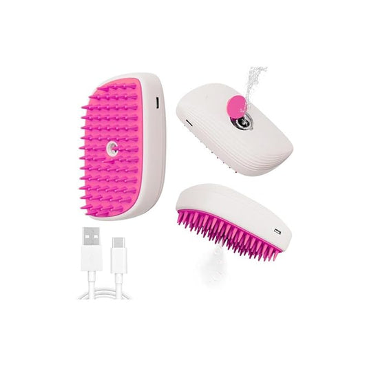 2-in-1 Mist Spray Pet Brush for Dogs & Cats - USB-C Rechargeable, Anti-Static & Soft Silicone Bristles - Relaxing Grooming & Shedding Control