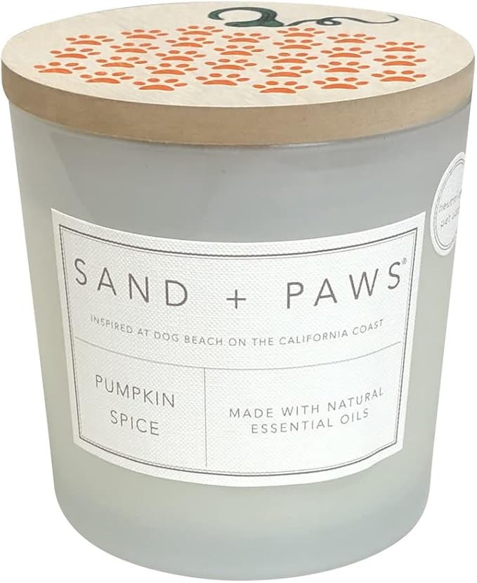 Sand + Paws Scented Candle - Pumpkin Spice - Additional Scents and Sizes –Luxurious Air Freshening Jar Candles Neutralize pet Odors and Enhance Home décor – 100% Cotton Lead-Free Wicks - 21 oz
