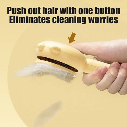 Pet Hair Brush with Release Button, Self Cleaning Cat Brush Pet Comb for Shedding Pet Hair Brush for Grooming Long and Short Hair Cats Dogs - Yellow