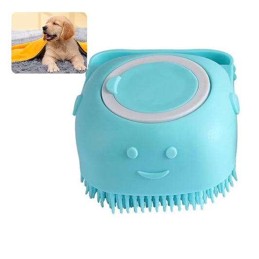 Pet Bath Brush and Towel for Dogs and Cats - Soft and Durable Bristles for Gentle Grooming (blue)