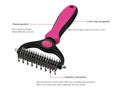 Pet Grooming Brush & Nail Clippers Trimmers - Double Sided Shedding and Dematting Undercoat Rake Comb for Dogs and Cats - Safe Dematting Comb for Easy Mats & Tangles Removing (Pink), Large