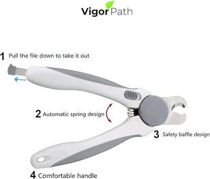 Pet Nail Clipper - Pet Grooming Tool for Nail Clipping and Trimming - Suitable for Dogs and Cats, Equipped with a Safety Guard and Razor Sharp Blade for Precision - plus a Bonus Free Nail File (Gray)