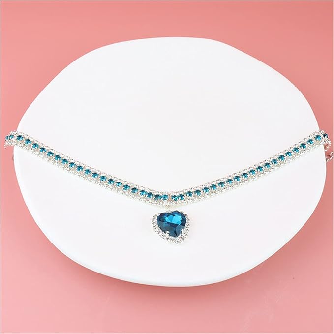 Pet Collar Accessories Cat and Dog Collar Love Pendant Three Row Diamond Necklace Adjustable Collar (7.8-9.8IN)