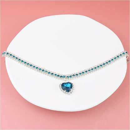 Pet Collar Accessories Cat and Dog Collar Love Pendant Three Row Diamond Necklace Adjustable Collar (7.8-9.8IN)