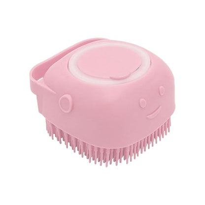Dog Cat Bath Brush Comb Silicone - Pet Brush for Cats Dogs With Soap Dispenser Grooming Cleaning, Pink