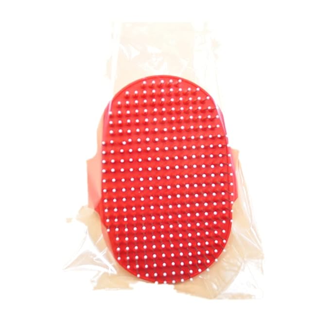 Pet Rubber Grooming Brush Bath Brush Massager with Adjustable Loop Handle Stainless Steel Pin, Random Color