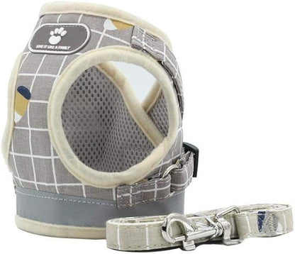 FEimaX Soft Mesh Dog Harness and Leash Set for Walking, No Pull Adjustable Reflective Puppy Step-in Vest Harness for Puppy Small Medium Dogs & Cats (L (Chest 16.1-18.1''/41-46CM), Plaid Khaki)