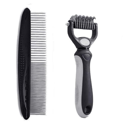 Pet Dematting Tool 2 Pack Double Sided Undercoat Rake & Dematting Comb for Cats and Dogs for Detangling Matted or Knotted Undercoat Hair (Gray & Black, Small)