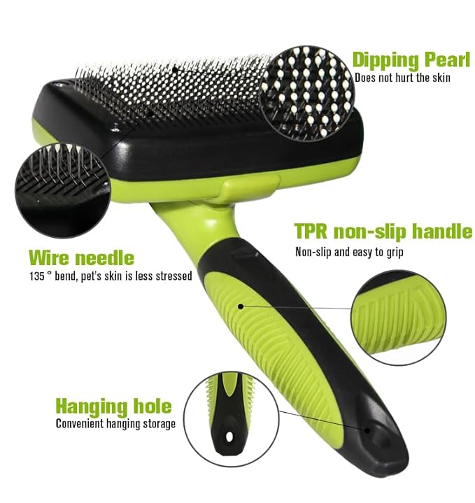 Pet Hair Slicker Brush, Pet Grooming, Smooths Pet Coat, Cat and Dog Slicker Hair Brush, Removes Loose Fur, Ideal for Short to Long Hair, Comfortable Grooming., Regular, Green
