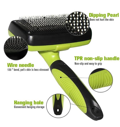 Pet Hair Slicker Brush, Pet Grooming, Smooths Pet Coat, Cat and Dog Slicker Hair Brush, Removes Loose Fur, Ideal for Short to Long Hair, Comfortable Grooming., Regular, Green
