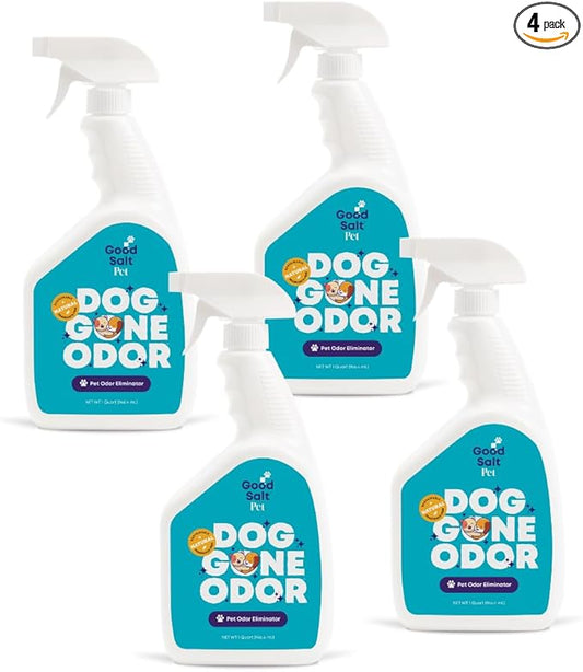 Good Salt Pet Dog Gone Odor, Natural & Fragrance Free Scent Neutralizer Spray, Made in the USA, 32 Ounce Bottle, 4-Pack
