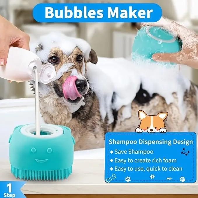 Dog Bath Brush Kit with Adjustable Ring Handle, Short and Long Hair Brushes (Pink/Red)