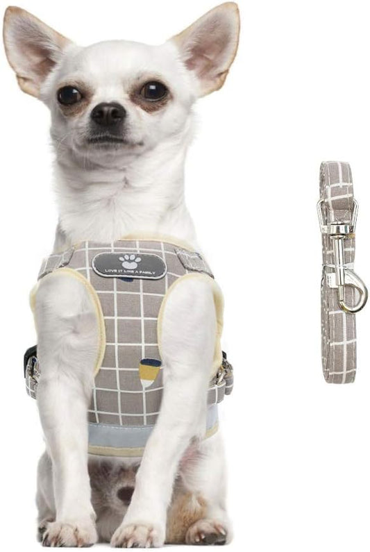 FEimaX No Pull Dog Harness and Leash Set, Soft Padded Pet Plaid Vest Harness for Small Medium Dogs and Cats, Reflective Ajudstable Puppy Harnesses for Walking Training
