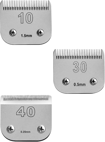 Size 10/30/40 Detachable Pet Dog Grooming Ceramic Blades Compatible with Oster A5,Wahl KM10 Series Clipper,Cut Length 1/100 to 1/50 to 1/16 in, (10+30+40(3 Count))