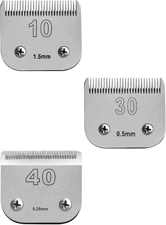 Size 10/30/40 Detachable Pet Dog Grooming Ceramic Blades Compatible with Oster A5,Wahl KM10 Series Clipper,Cut Length 1/100 to 1/50 to 1/16 in, (10+30+40(3 Count))
